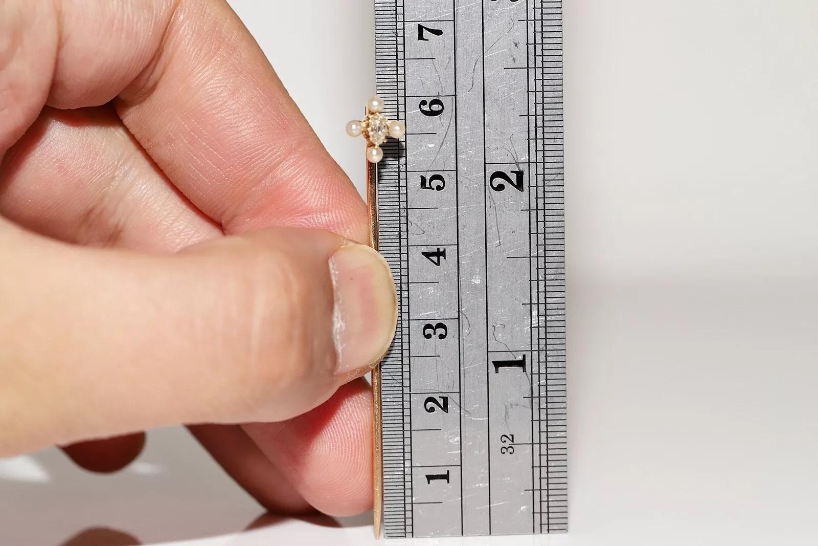 Spilla antica CIRCA 1900 in oro 18 ct. con diamante naturale e perla in vendita 4