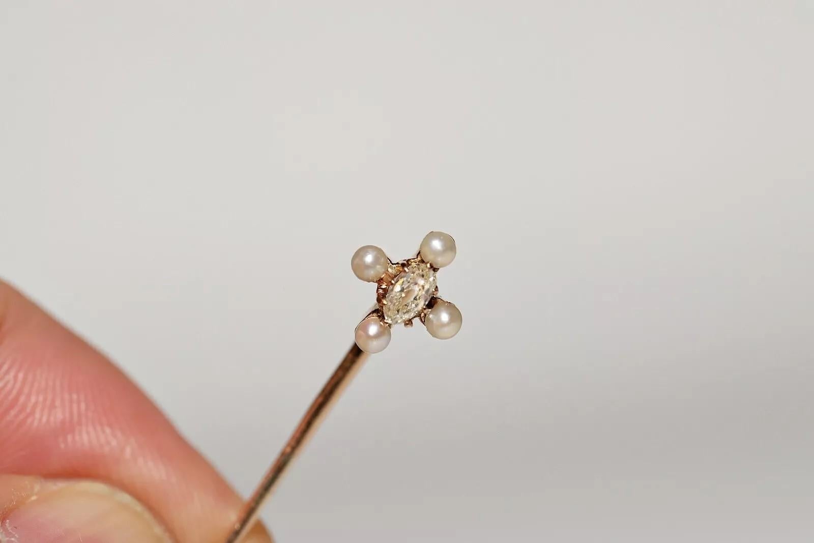 Antique Circa 1900s 18k Gold Natural Old Cut Diamond And Pearl Brooch In Good Condition For Sale In Fatih/İstanbul, 34