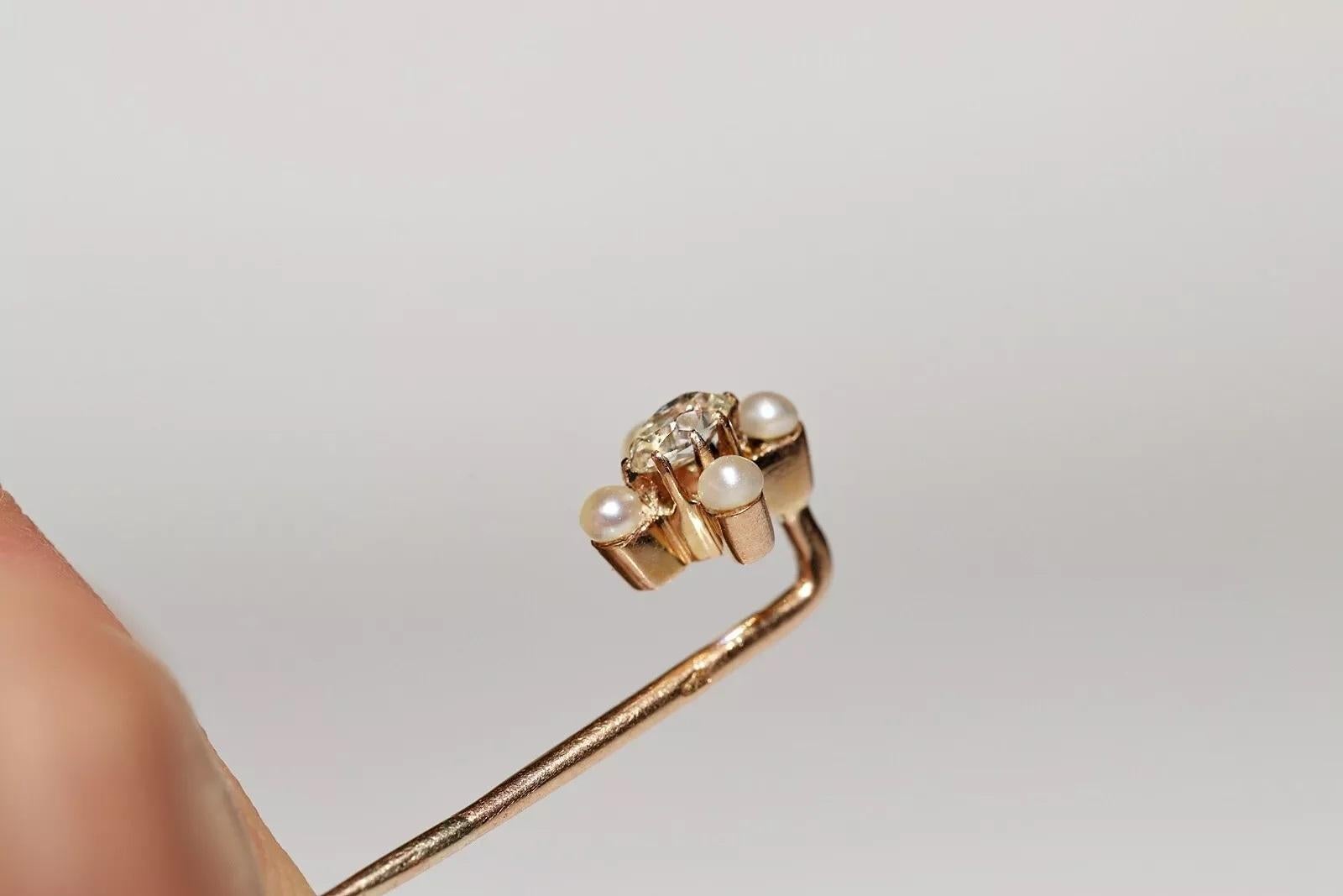 Donna Spilla antica CIRCA 1900 in oro 18 ct. con diamante naturale e perla in vendita