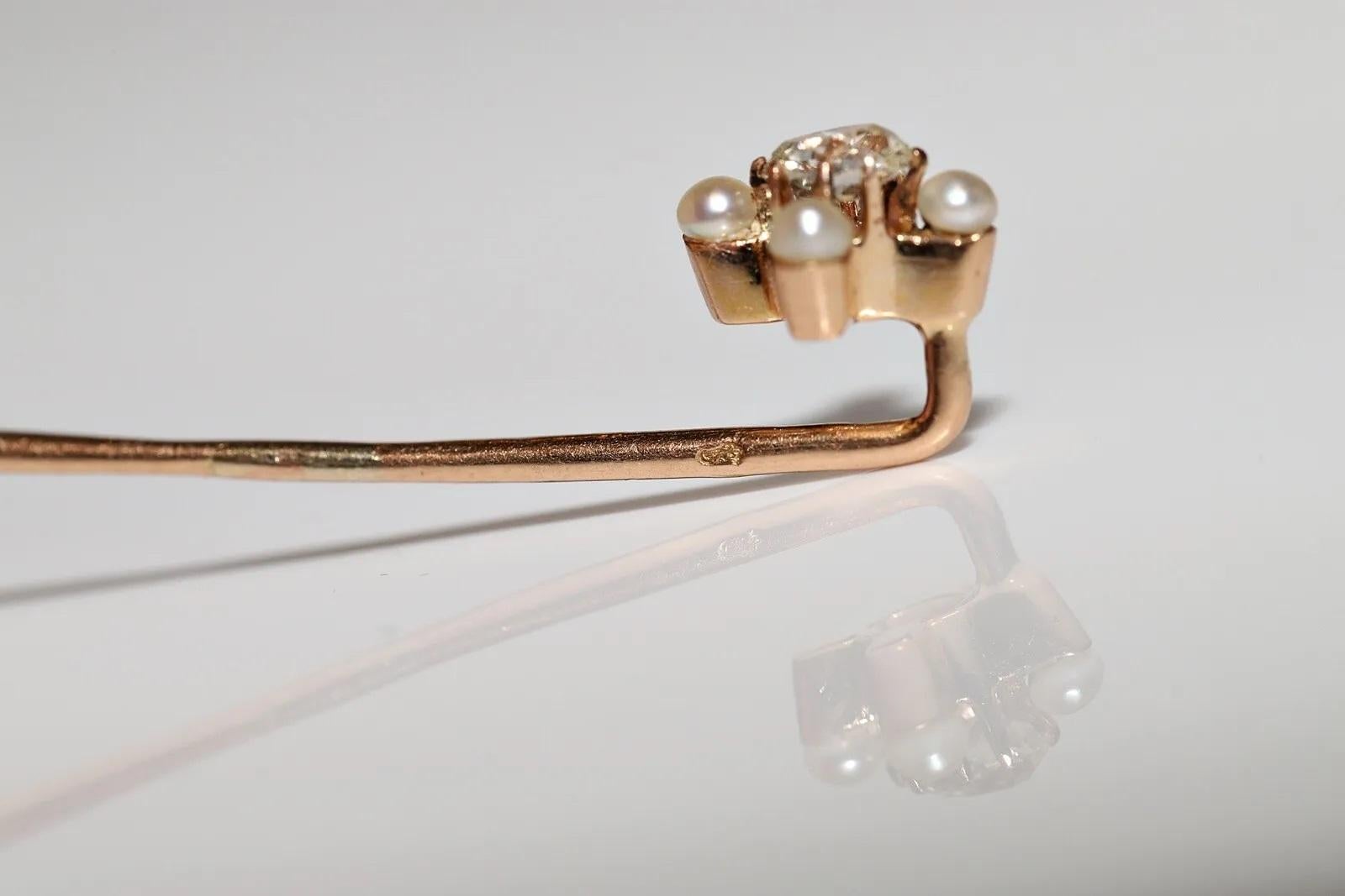 Spilla antica CIRCA 1900 in oro 18 ct. con diamante naturale e perla in vendita 2