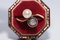 Antique Circa 1900s 18k Gold Natural Old Cut Diamond And Pearl Decorated Ring