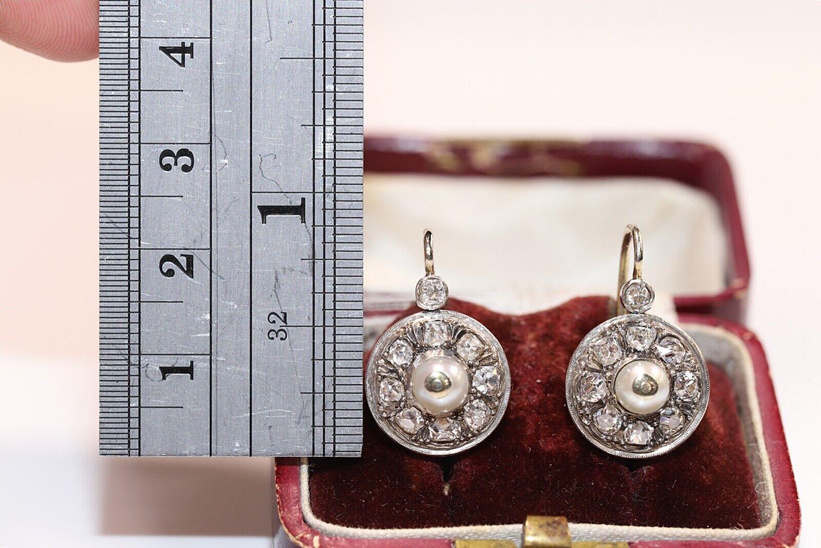 Victorien tardif Boucles d'oreilles anciennes des années 1900 en or 18 carats, diamants naturels taille ancienne et perles en vente