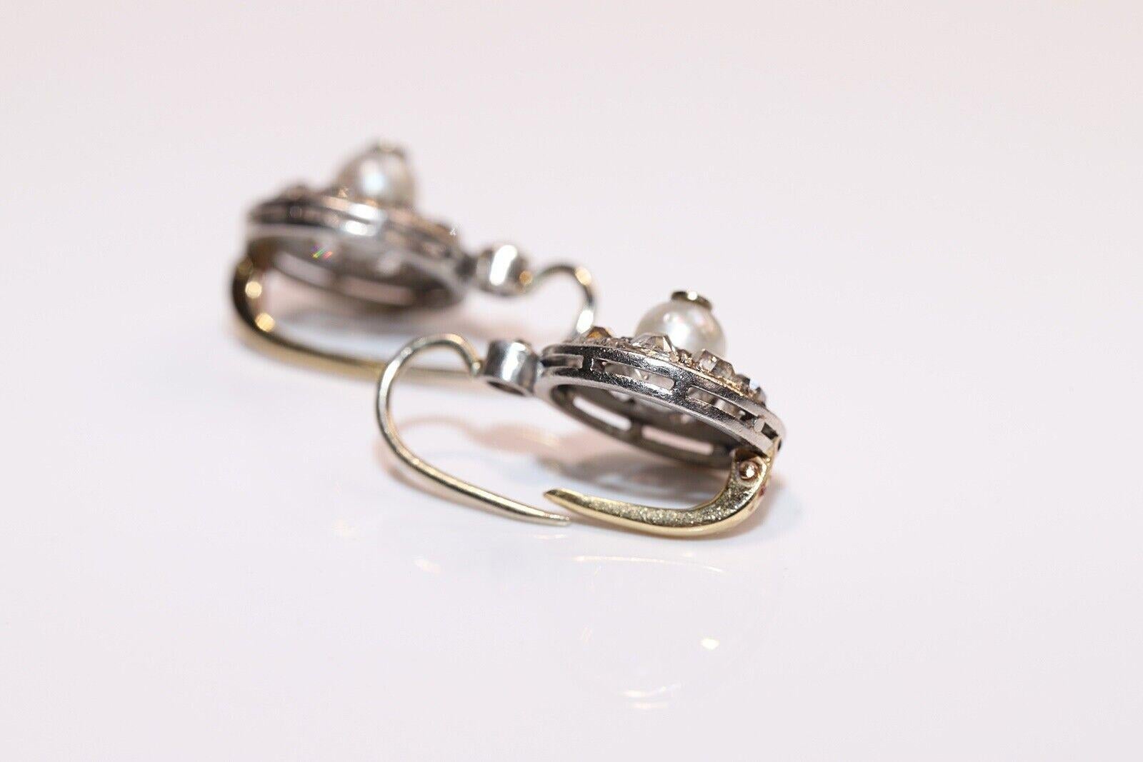 Boucles d'oreilles anciennes des années 1900 en or 18 carats, diamants naturels taille ancienne et perles en vente 1