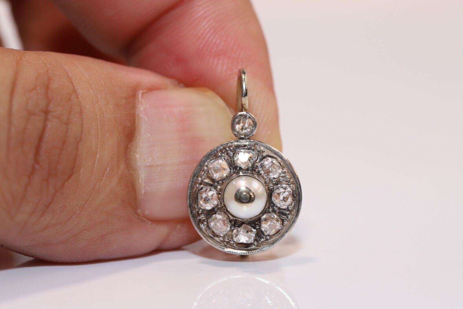 Antique Circa 1900s 18k Gold Natural Old Cut Diamond And Pearl Earring  For Sale 2