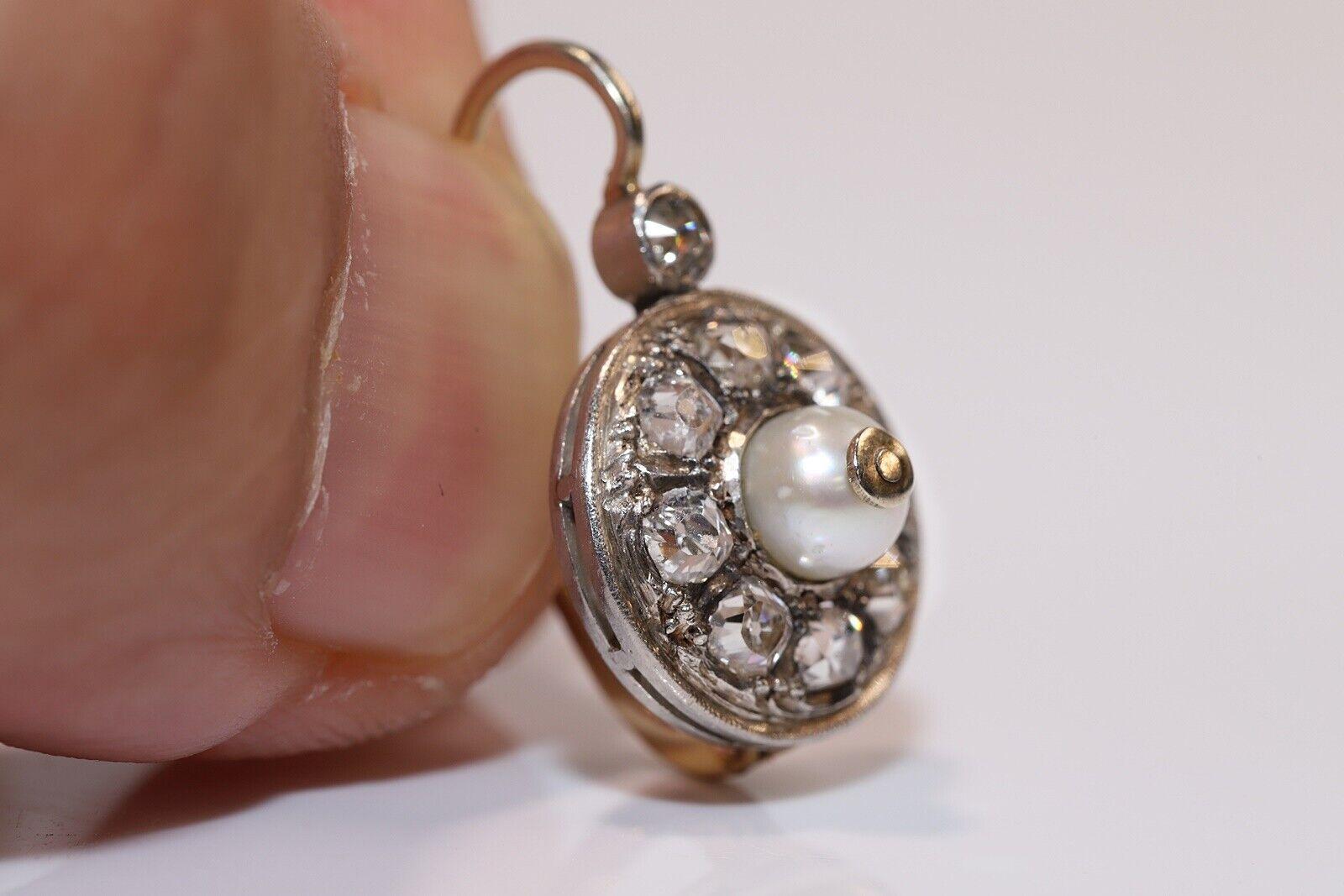 Boucles d'oreilles anciennes des années 1900 en or 18 carats, diamants naturels taille ancienne et perles en vente 3
