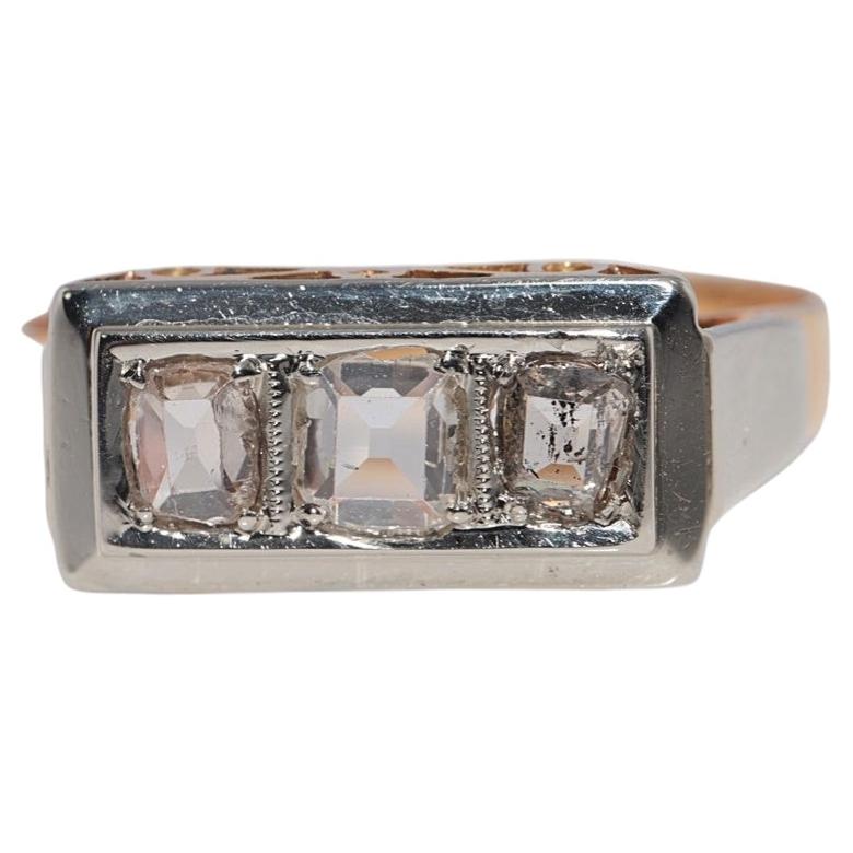 Antique Circa 1900s 18k Gold Natural Old Cut Diamond Decorated Band Ring For Sale