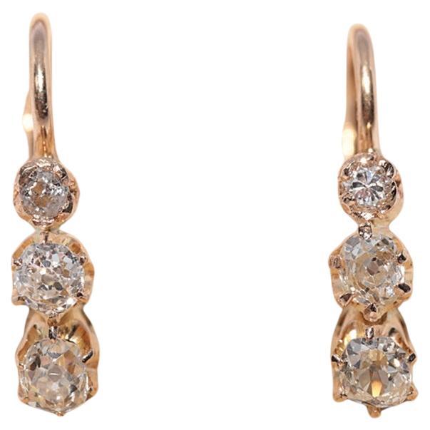 Antique Circa 1900s 18k Gold Natural Old Cut Diamond Decorated Earring
