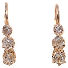 Antique Circa 1900s 18k Gold Natural Old Cut Diamond Decorated Earring