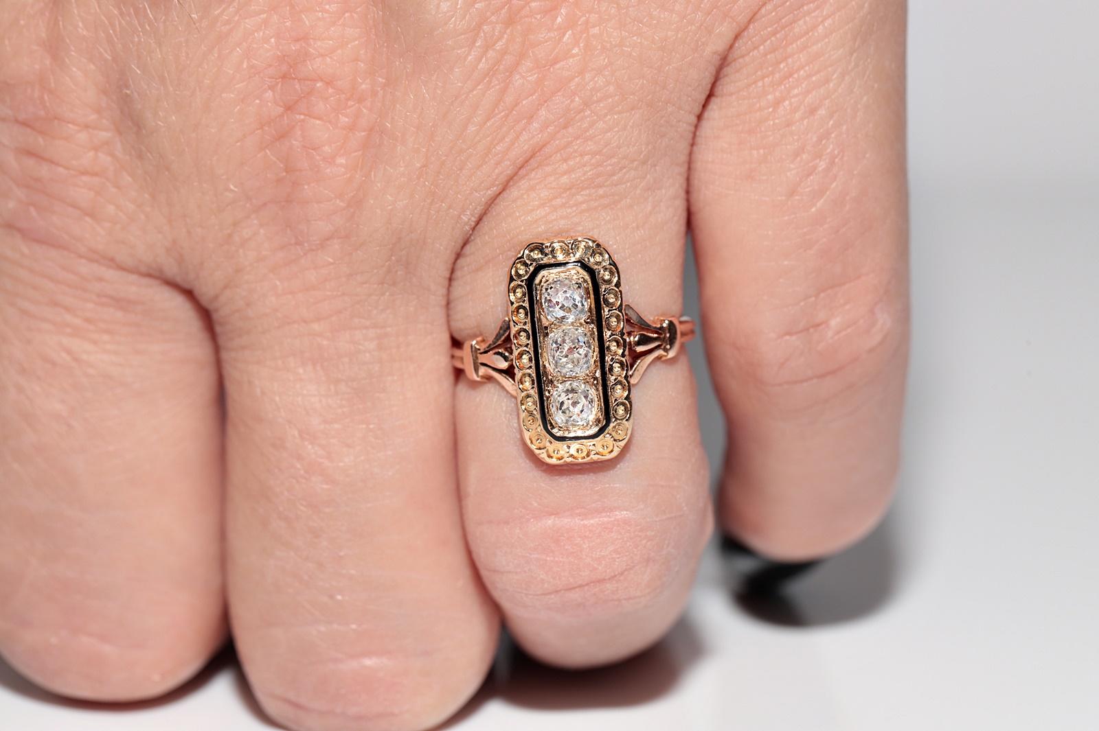 Antique Circa 1900s 18k Gold Natural Old Cut Diamond Decorated Enamel Ring For Sale 10