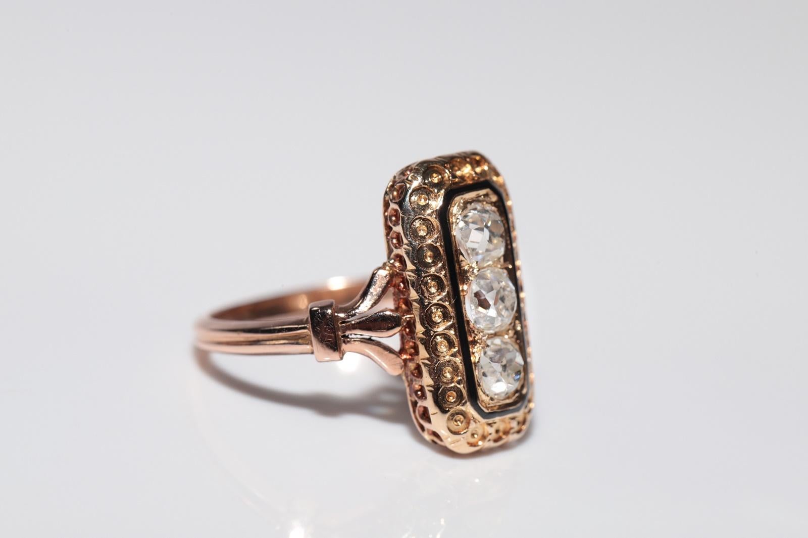 Antique Circa 1900s 18k Gold Natural Old Cut Diamond Decorated Enamel Ring In Good Condition For Sale In Fatih/İstanbul, 34