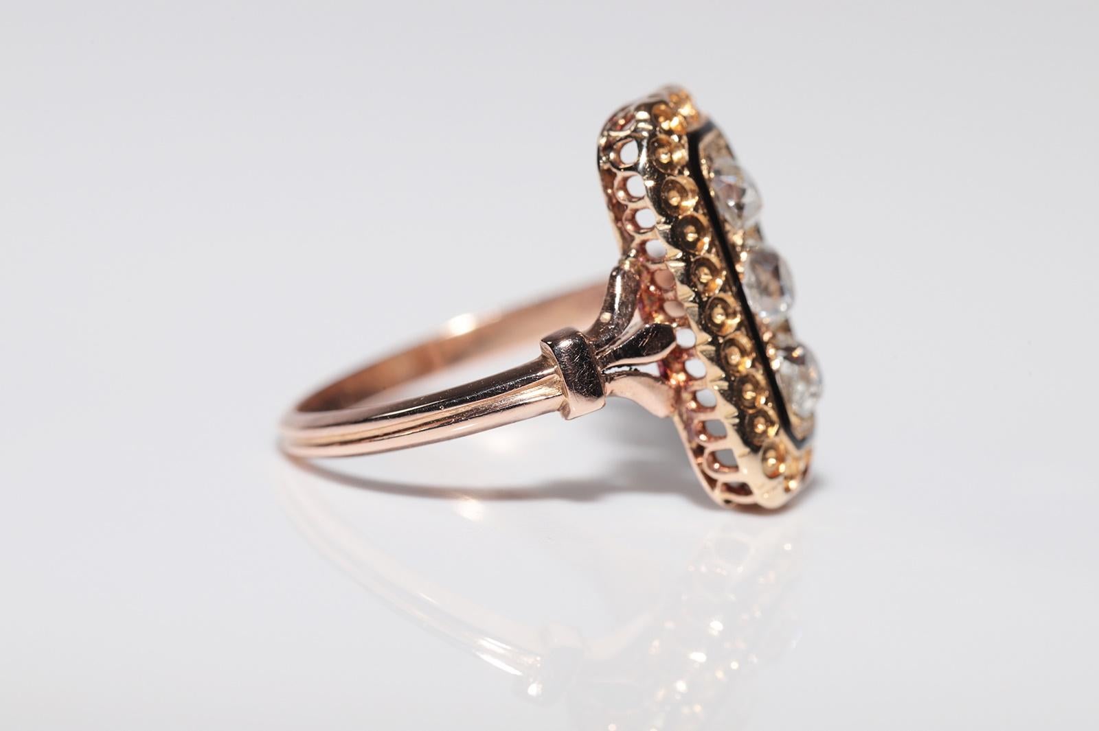 Women's Antique Circa 1900s 18k Gold Natural Old Cut Diamond Decorated Enamel Ring For Sale