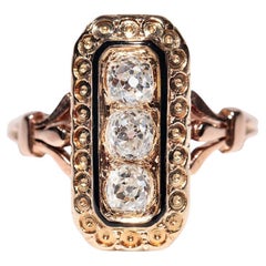Anello antico CIRCA 1900 in oro 18k con diamante naturale taglio vecchio e smalto decorato