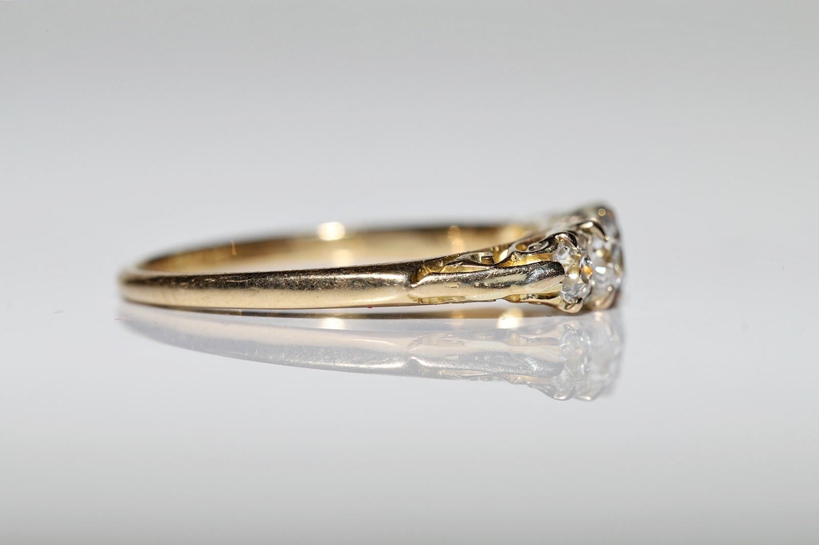 Antique Circa 1900s 18k Gold Natural Old Cut Diamond Decorated Engagement Ring For Sale 1