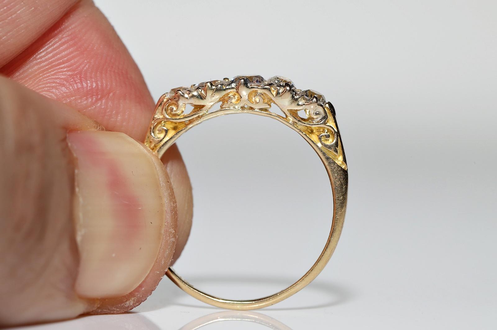 Antique Circa 1900s 18k Gold Natural Old Cut Diamond Decorated Engagement Ring For Sale 2