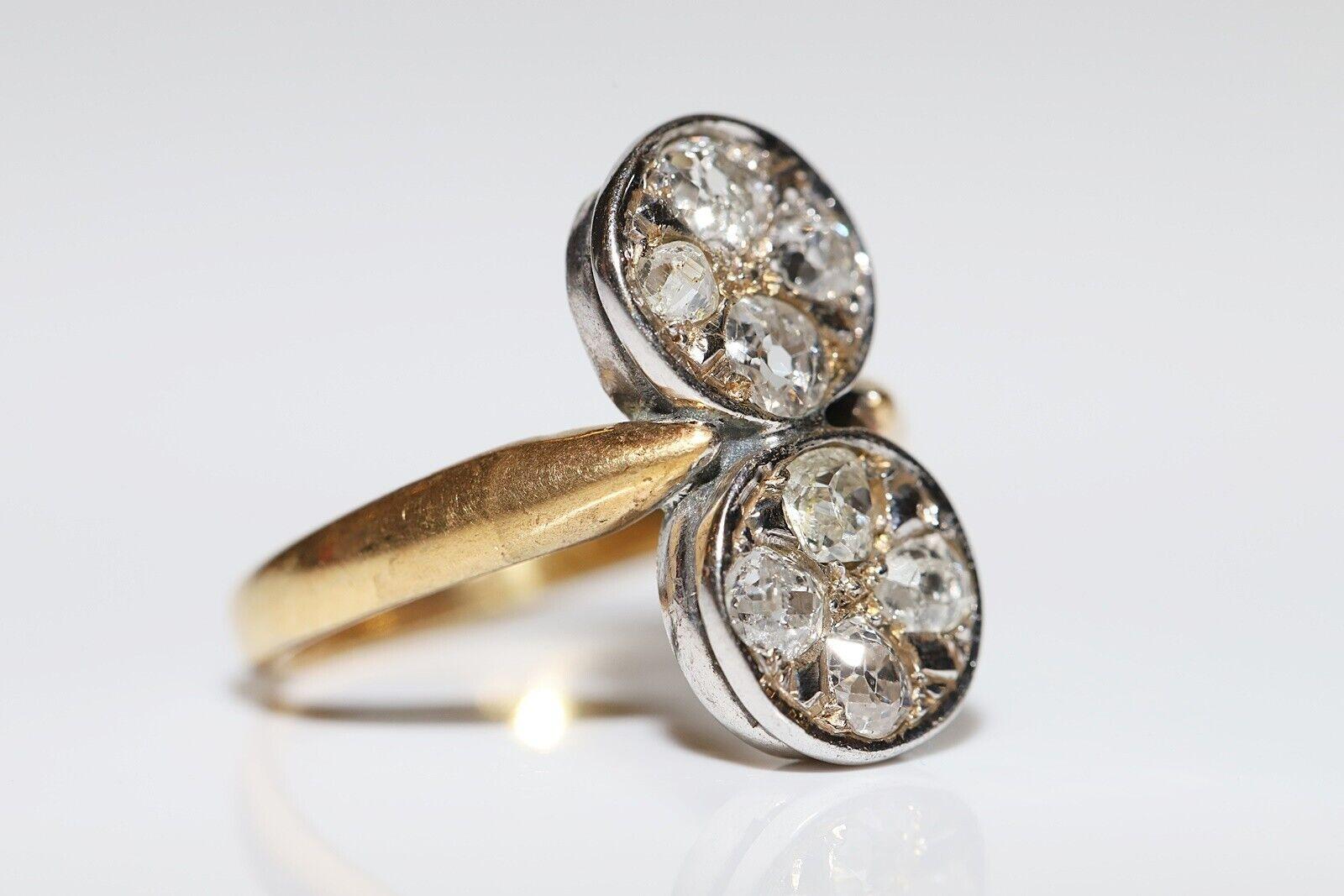 Bague ancienne des années 1900 en or 18 carats décorée de diamants naturels de taille ancienne en vente 6
