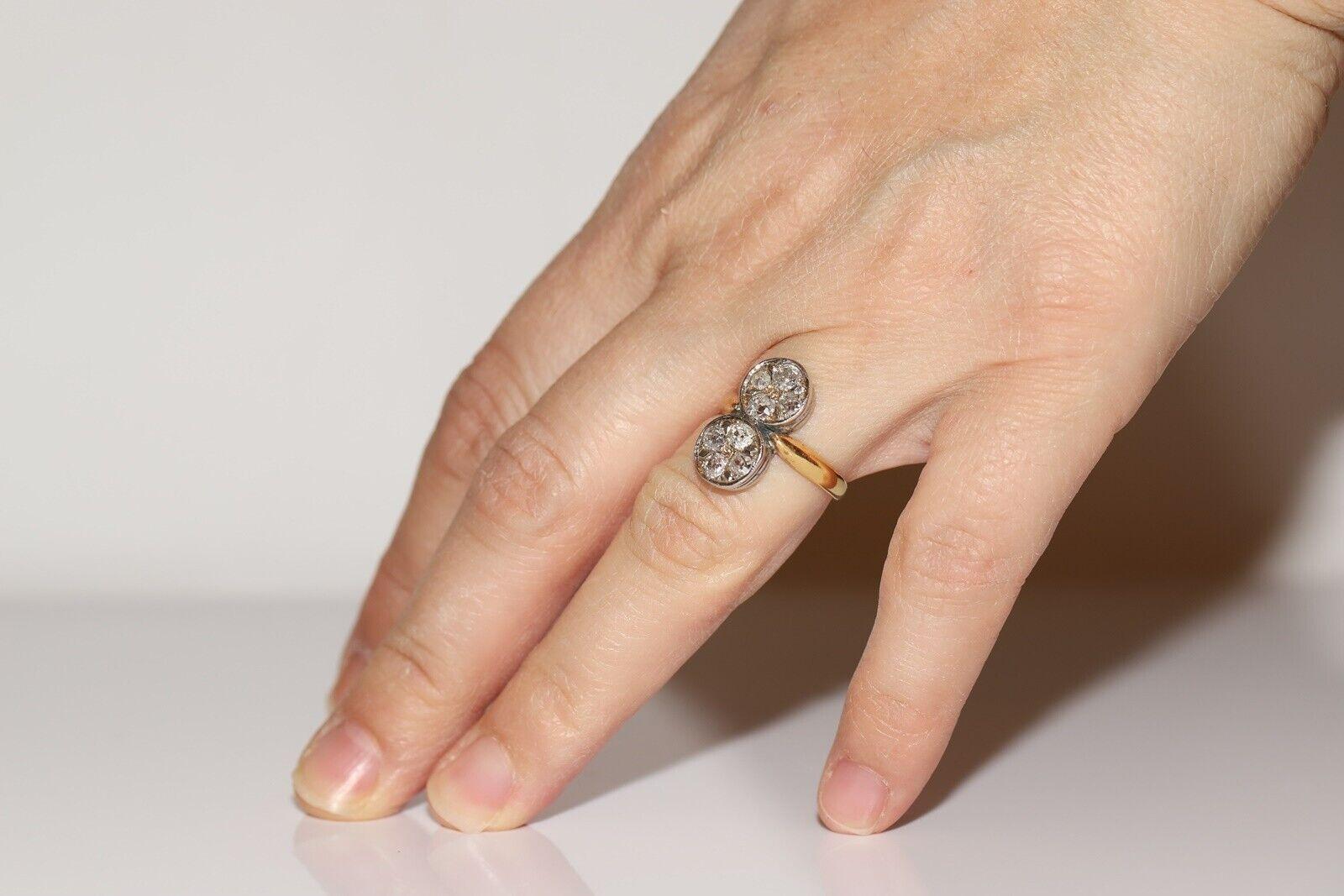 Bague ancienne des années 1900 en or 18 carats décorée de diamants naturels de taille ancienne en vente 7