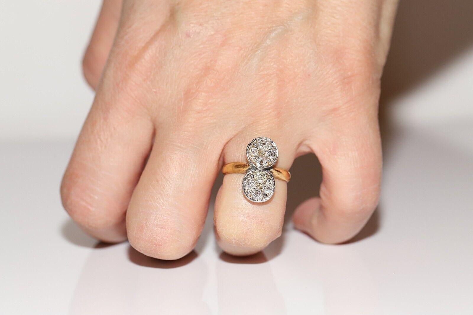 Bague ancienne des années 1900 en or 18 carats décorée de diamants naturels de taille ancienne en vente 8