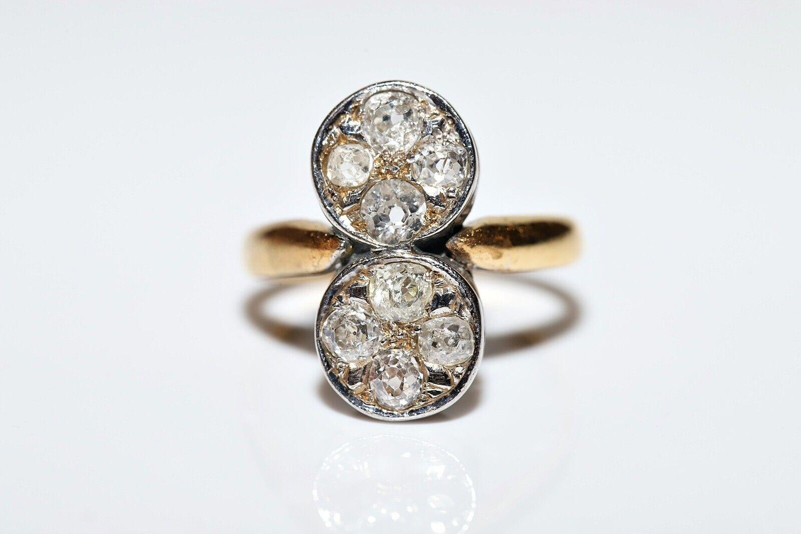 Taille vieille mine Bague ancienne des années 1900 en or 18 carats décorée de diamants naturels de taille ancienne en vente