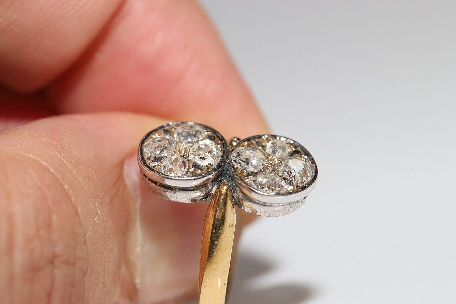 Bague ancienne des années 1900 en or 18 carats décorée de diamants naturels de taille ancienne en vente 1