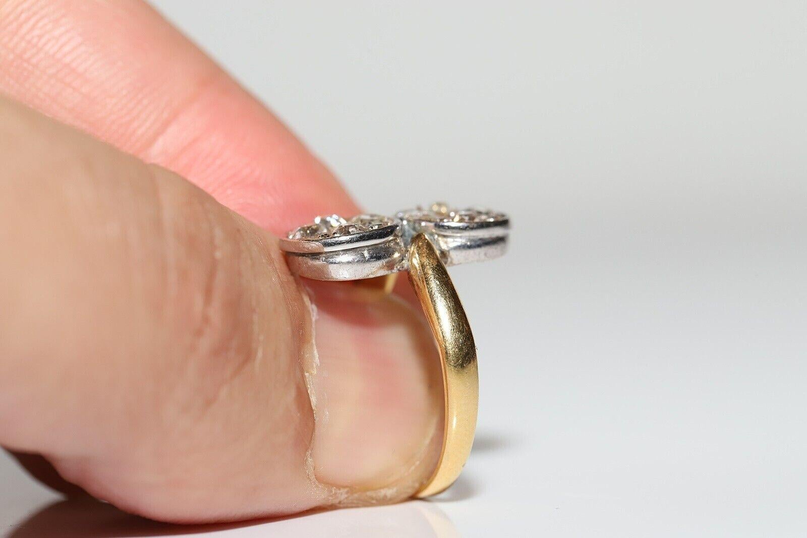 Bague ancienne des années 1900 en or 18 carats décorée de diamants naturels de taille ancienne en vente 3