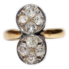 Bague ancienne des années 1900 en or 18 carats décorée de diamants naturels de taille ancienne