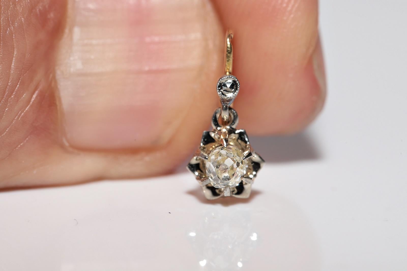 Antique Circa 1900s 18k Gold Natural Old Cut Diamond Solitaire Earring 7