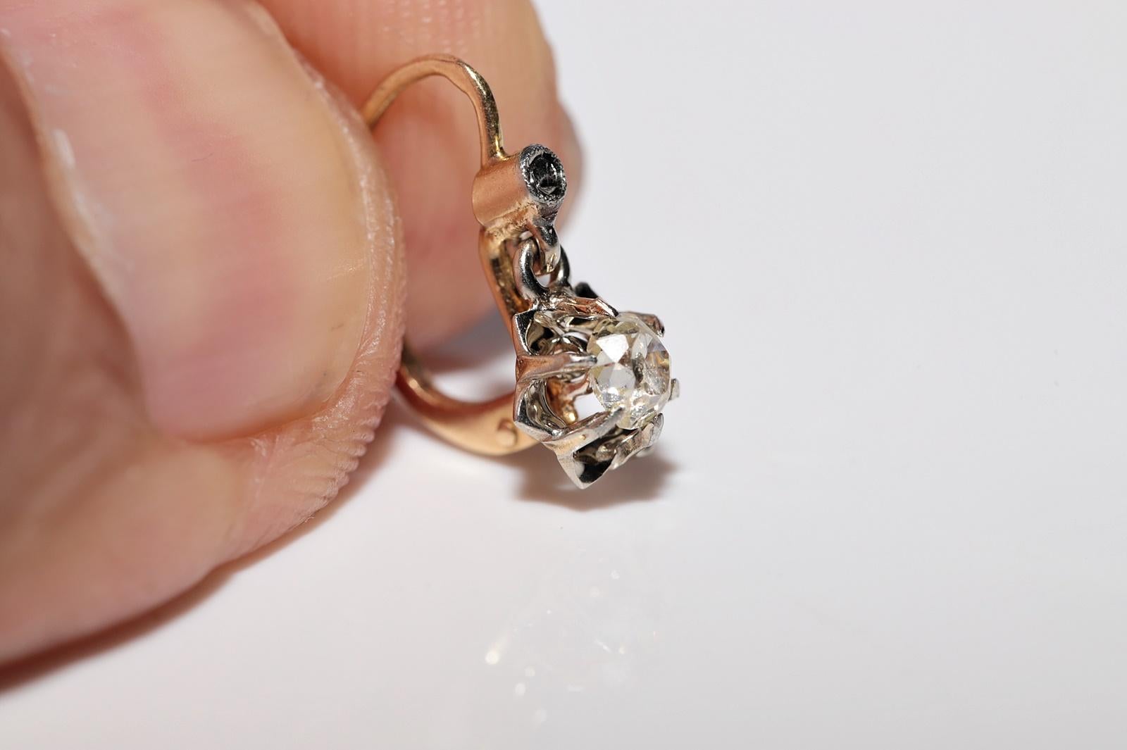 Antique Circa 1900s 18k Gold Natural Old Cut Diamond Solitaire Earring 8