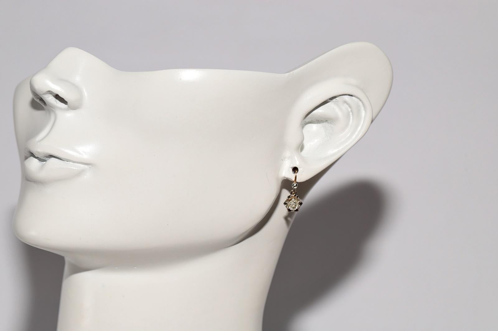 Antique Circa 1900s 18k Gold Natural Old Cut Diamond Solitaire Earring 9