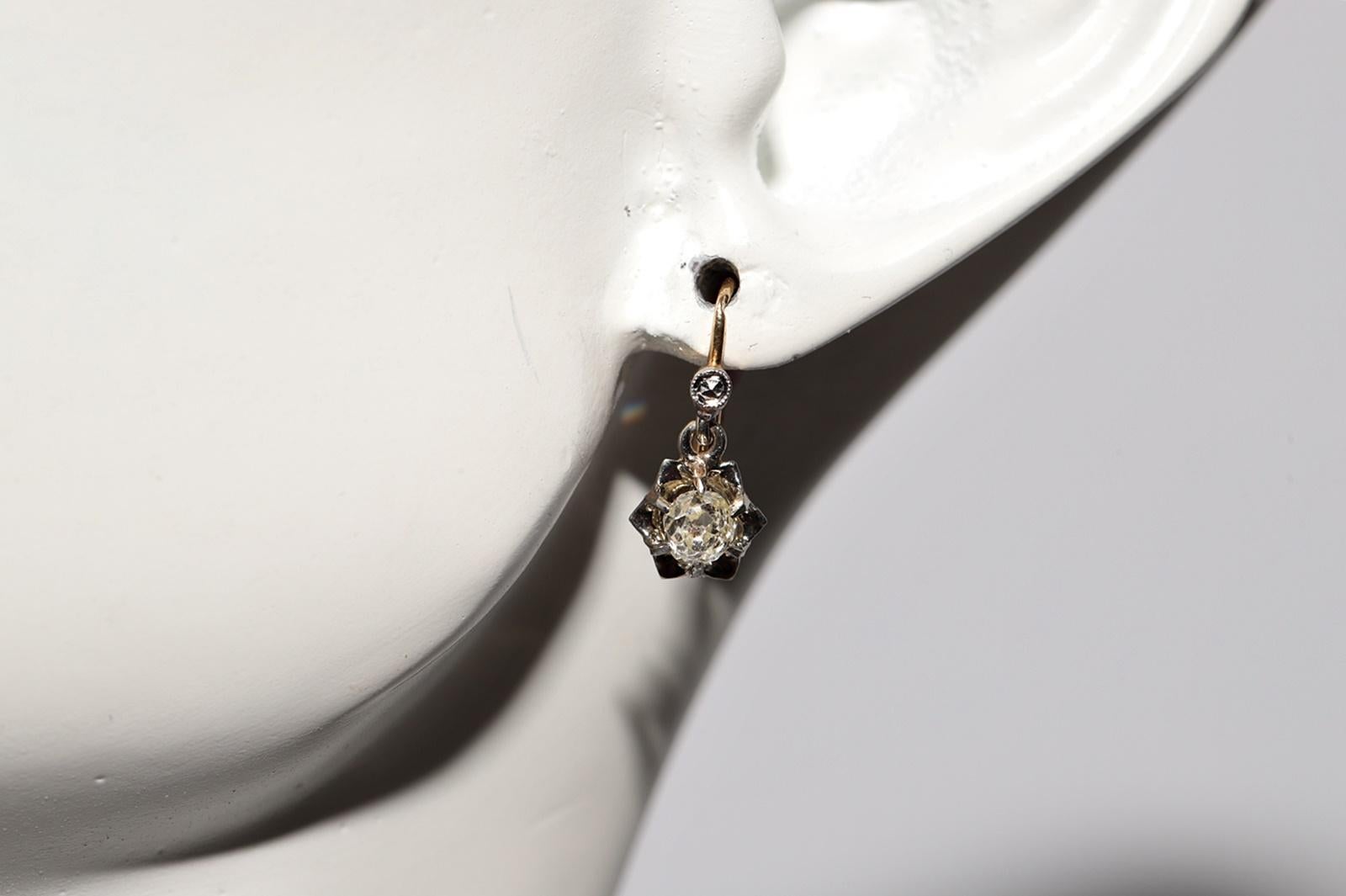 Antique Circa 1900s 18k Gold Natural Old Cut Diamond Solitaire Earring 10