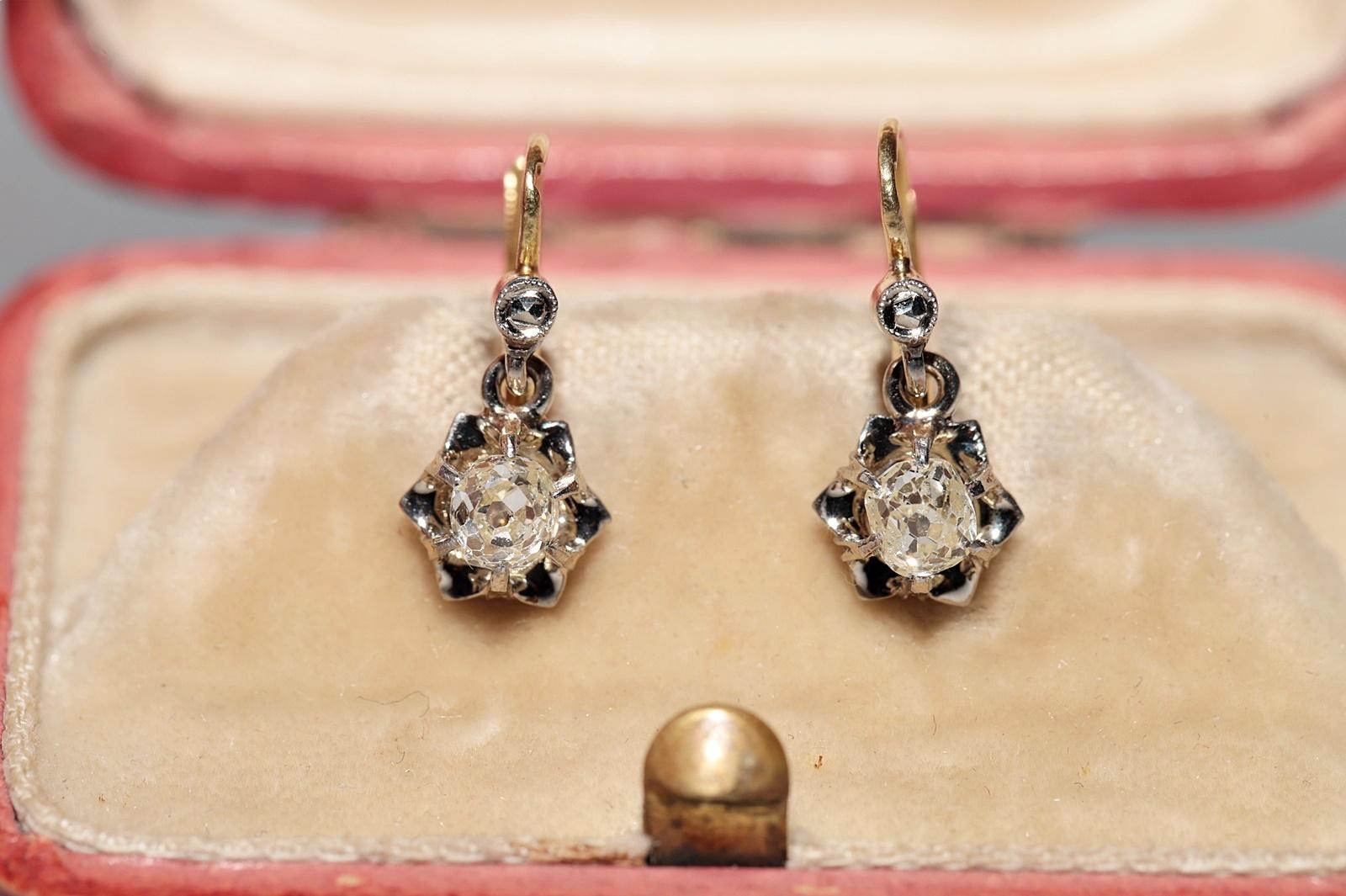 Antique Circa 1900s 18k Gold Natural Old Cut Diamond Solitaire Earring 12