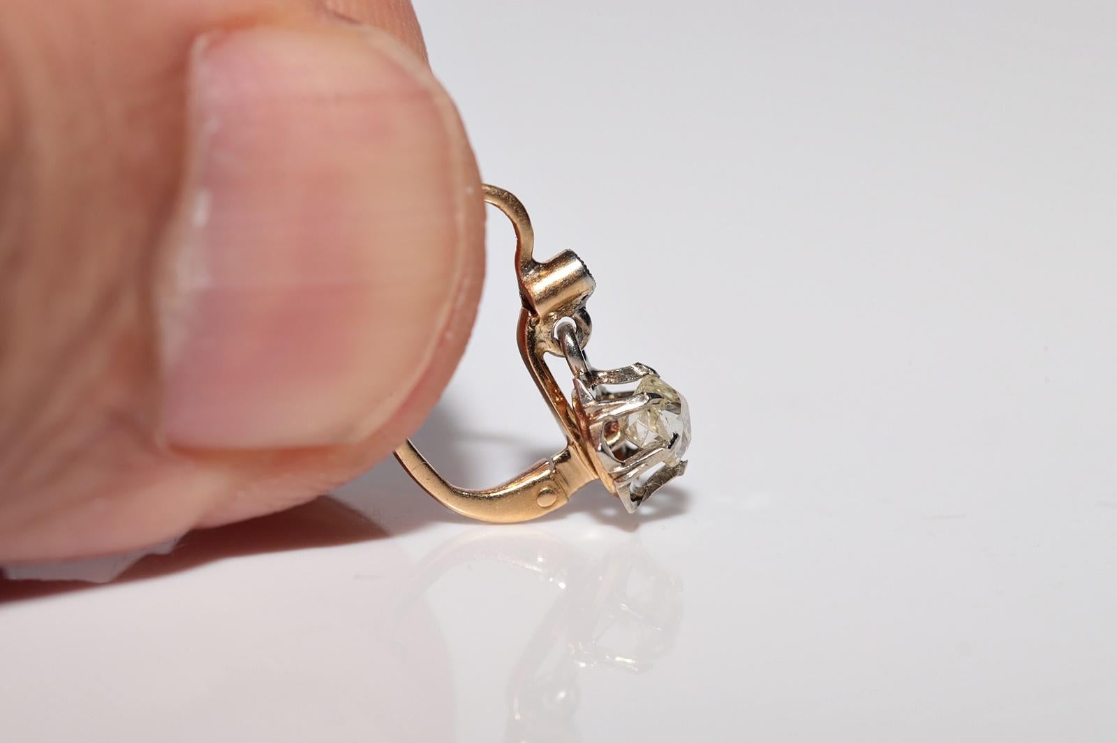 Antique Circa 1900s 18k Gold Natural Old Cut Diamond Solitaire Earring In Good Condition In Fatih/İstanbul, 34
