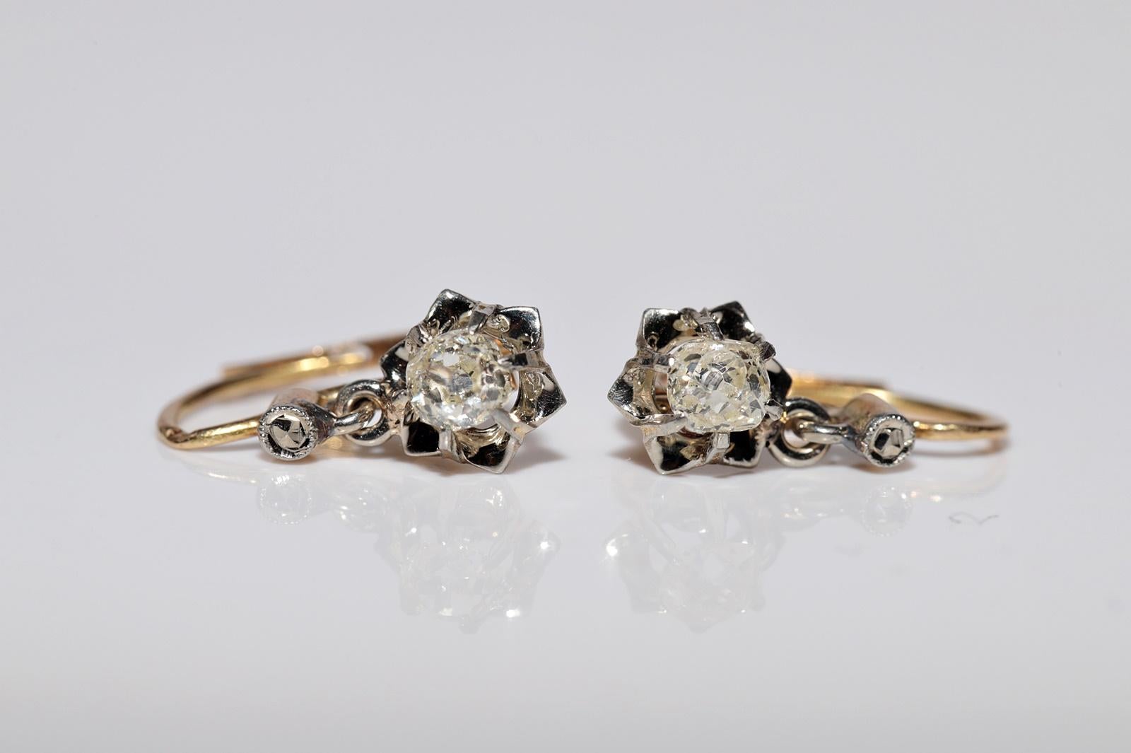 Women's Antique Circa 1900s 18k Gold Natural Old Cut Diamond Solitaire Earring