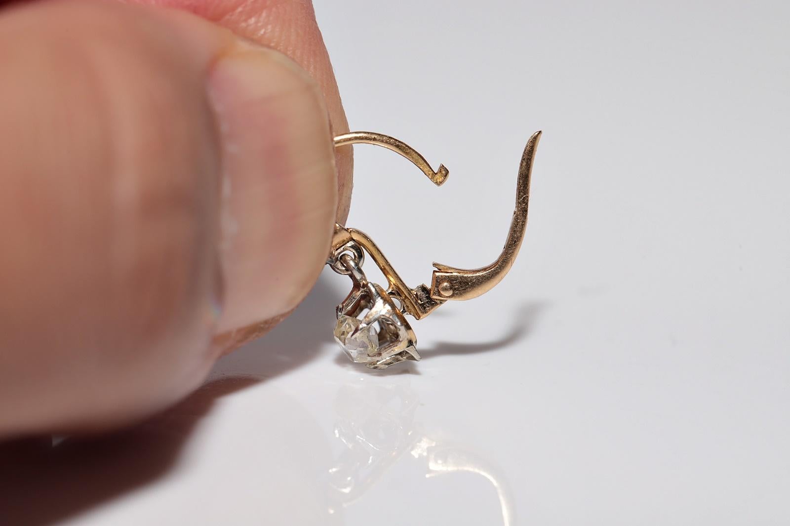 Antique Circa 1900s 18k Gold Natural Old Cut Diamond Solitaire Earring 1