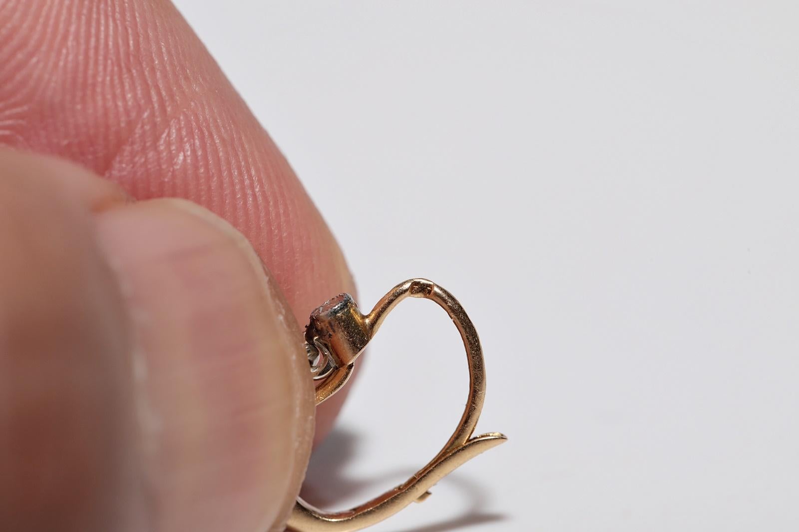 Antique Circa 1900s 18k Gold Natural Old Cut Diamond Solitaire Earring 3