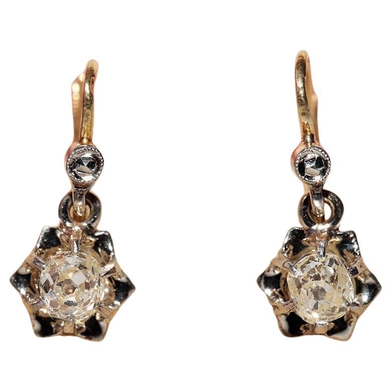 Antique Circa 1900s 18k Gold Natural Old Cut Diamond Solitaire Earring