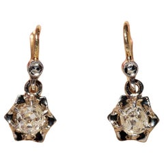 Antique Circa 1900s 18k Gold Natural Old Cut Diamond Solitaire Earring