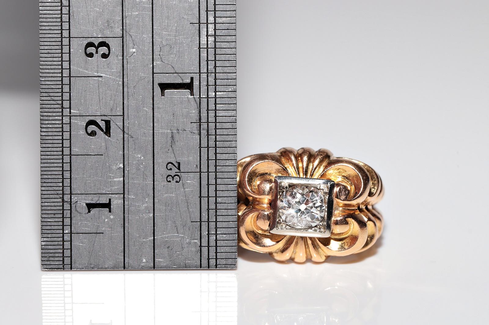 Antico anello solitario in oro 18k con diamante naturale taglio antico CIRCA 1900 in vendita 4