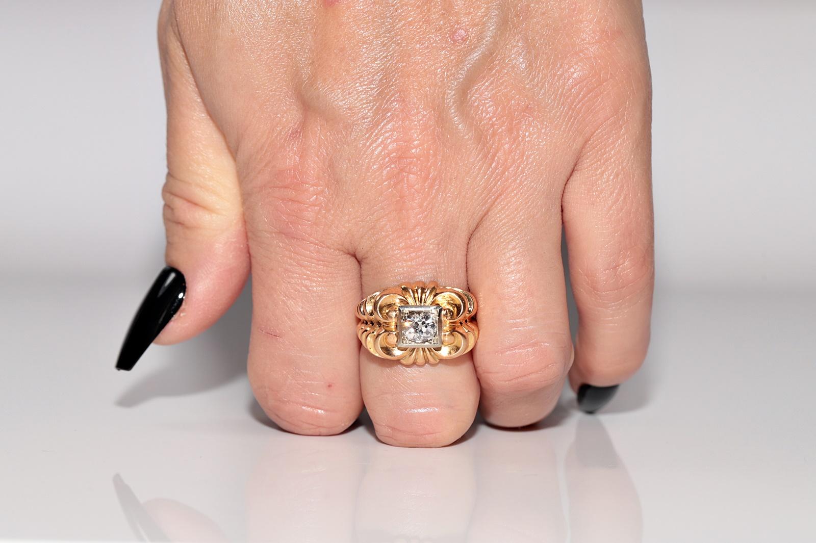 Victorien Bague solitaire ancienne des années 1900 en or 18 carats avec diamants naturels taille ancienne en vente