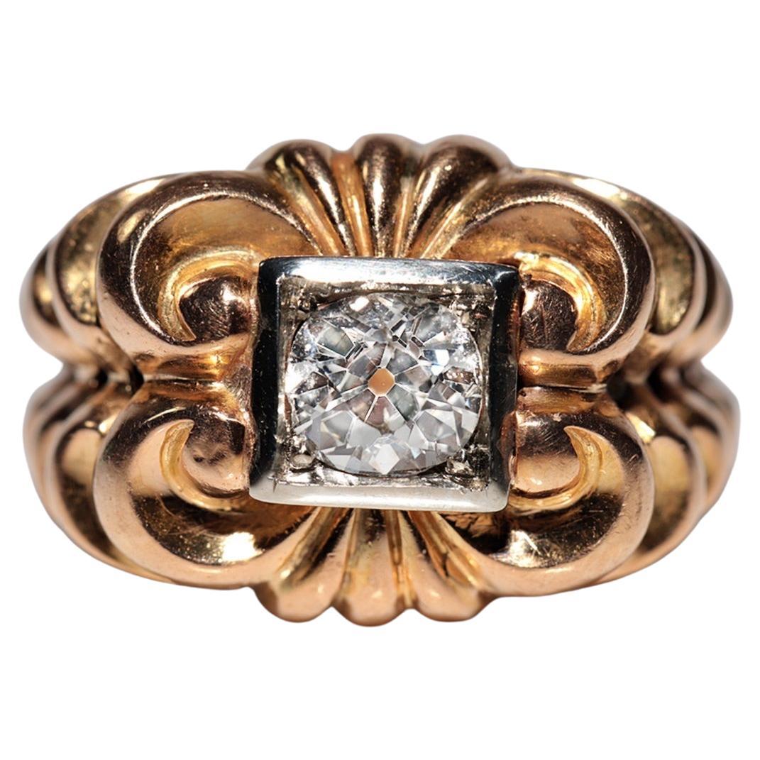 Antiguo Anillo Solitario de Diamante Natural de Corte Antiguo de Oro de 18k Circa 1900s