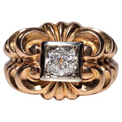 Antico anello solitario in oro 18k con diamante naturale taglio antico CIRCA 1900