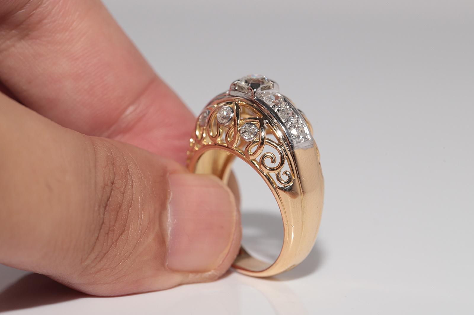 Antique Circa 1900s Or 18k Diamant Naturel Taille Ancienne Tank Strong Ring en vente 4