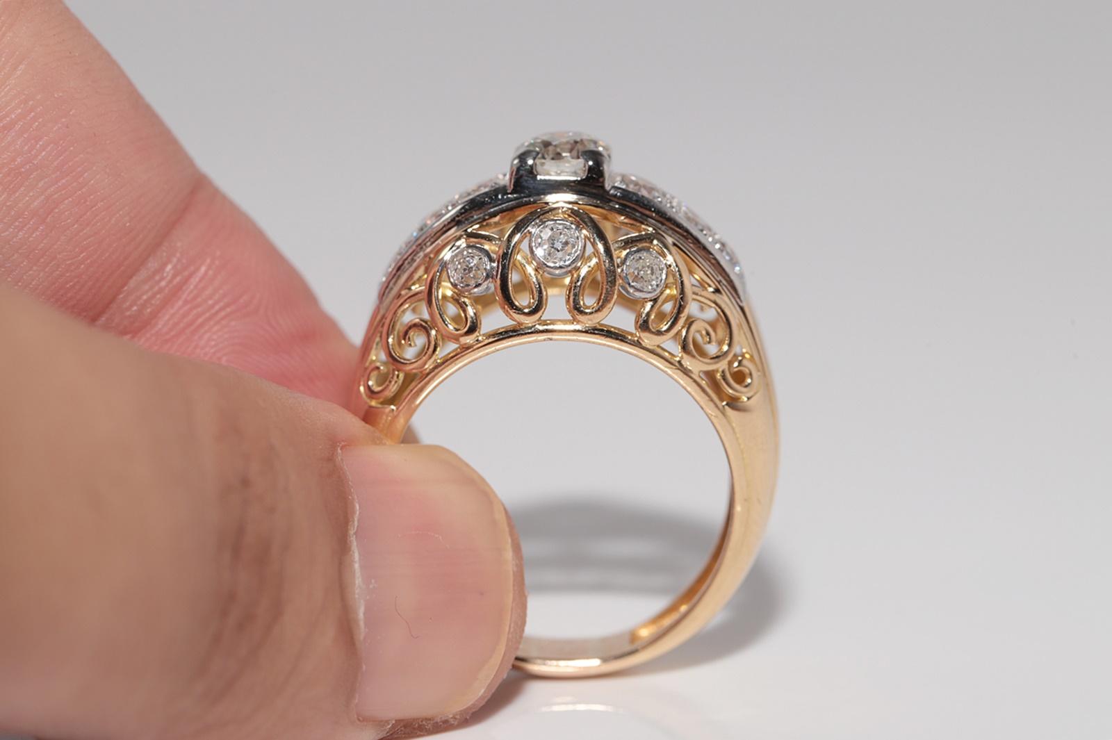 Antique Circa 1900s Or 18k Diamant Naturel Taille Ancienne Tank Strong Ring en vente 5