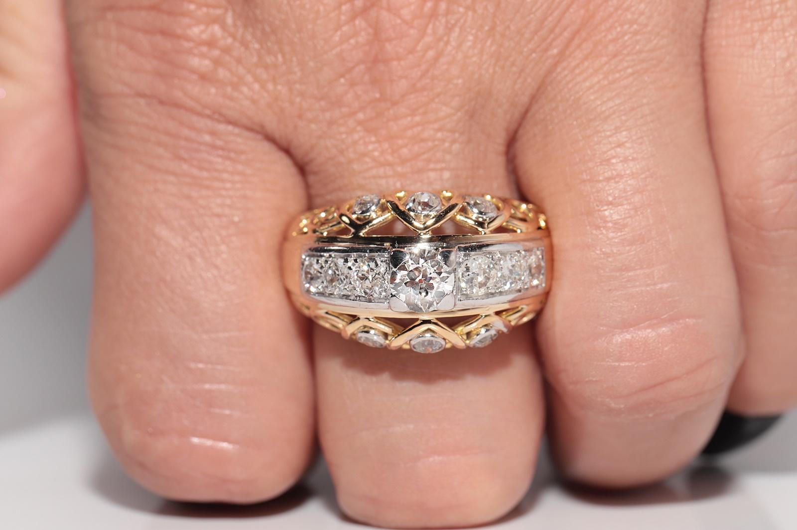 Antique Circa 1900s Or 18k Diamant Naturel Taille Ancienne Tank Strong Ring en vente 11