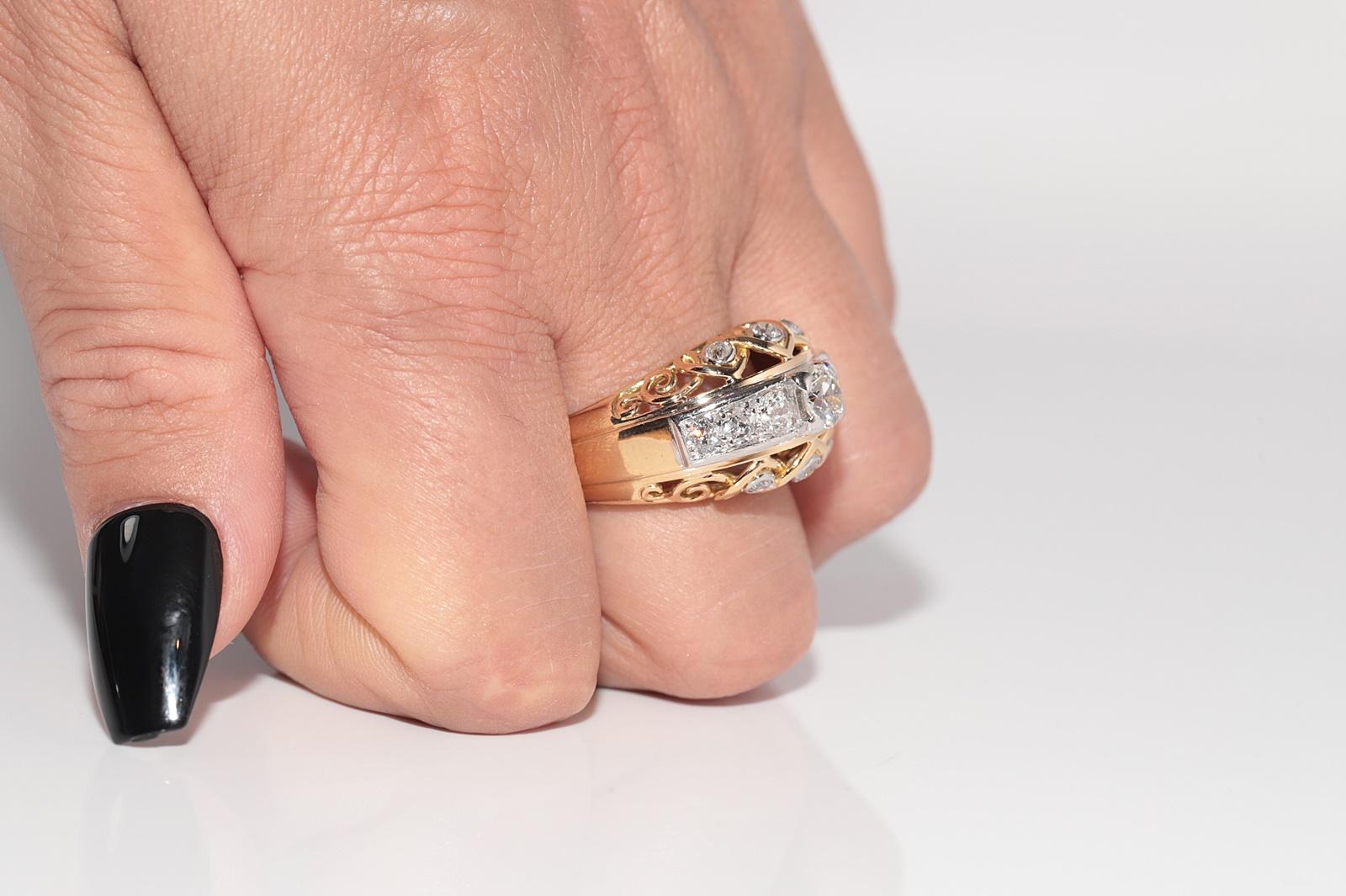 Antique Circa 1900s Or 18k Diamant Naturel Taille Ancienne Tank Strong Ring en vente 12