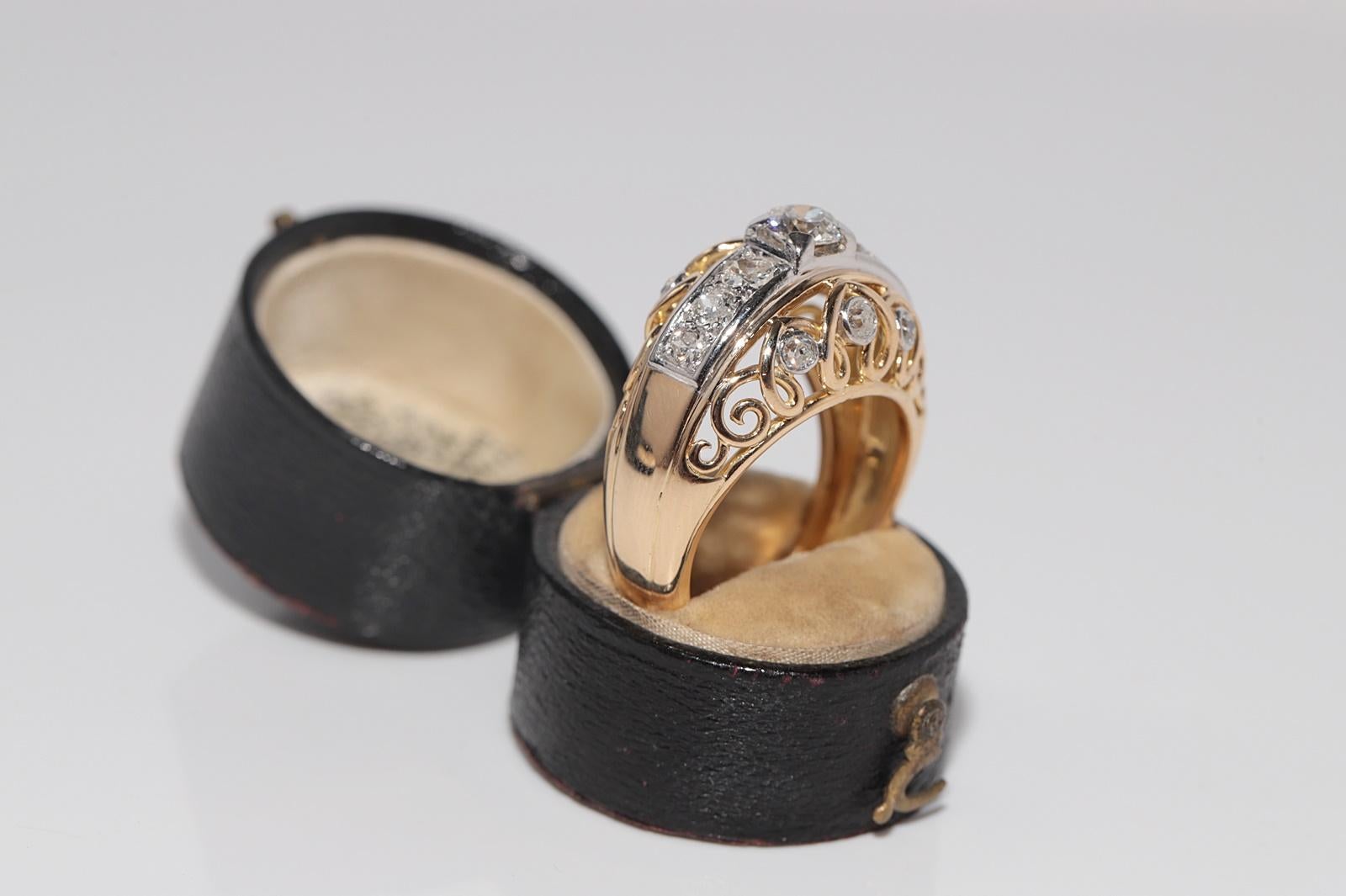 Victorien Antique Circa 1900s Or 18k Diamant Naturel Taille Ancienne Tank Strong Ring en vente