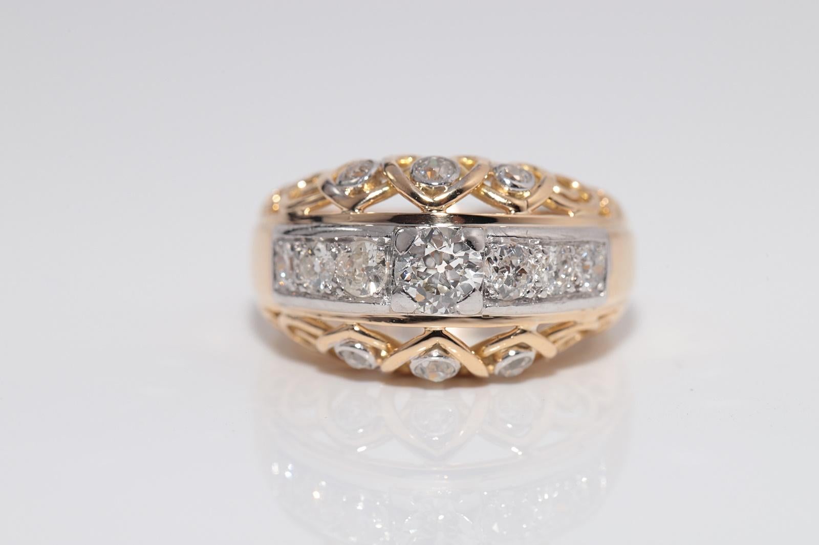 Taille vieille mine Antique Circa 1900s Or 18k Diamant Naturel Taille Ancienne Tank Strong Ring en vente