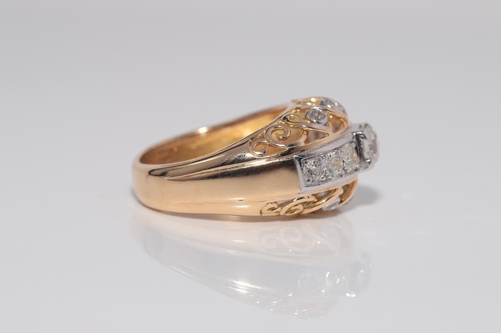 Antique Circa 1900s Or 18k Diamant Naturel Taille Ancienne Tank Strong Ring Pour femmes en vente