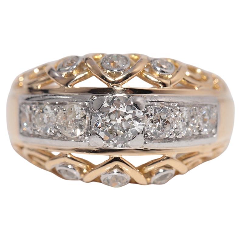 Antique Circa 1900s Or 18k Diamant Naturel Taille Ancienne Tank Strong Ring