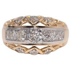 Antique Circa 1900s Or 18k Diamant Naturel Taille Ancienne Tank Strong Ring