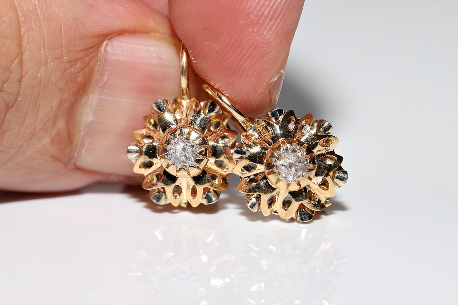 Antique Circa 1900s 18k Gold Natural Old Mine Cut Diamond Solitaire Earring For Sale 6